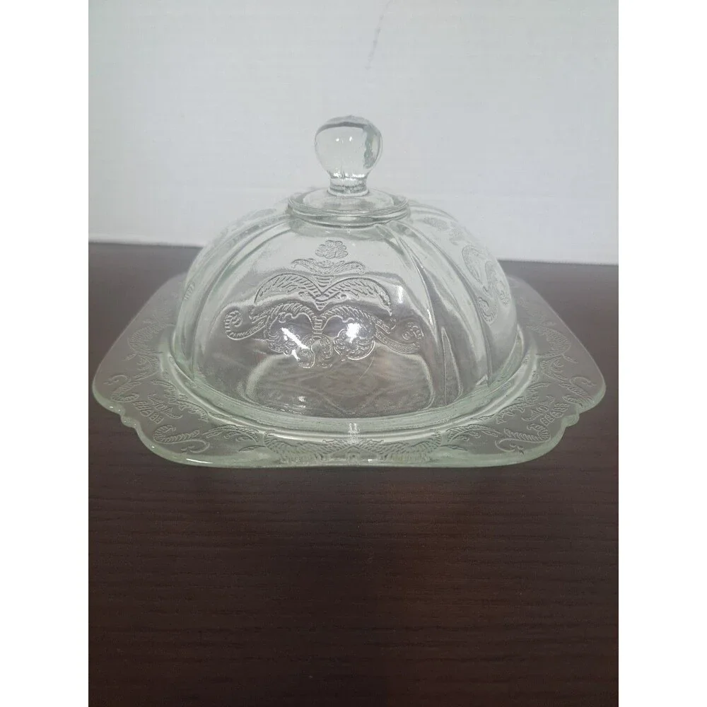 Vintage Federal Madrid Glass Butter/Cheese Dish With Etched Design